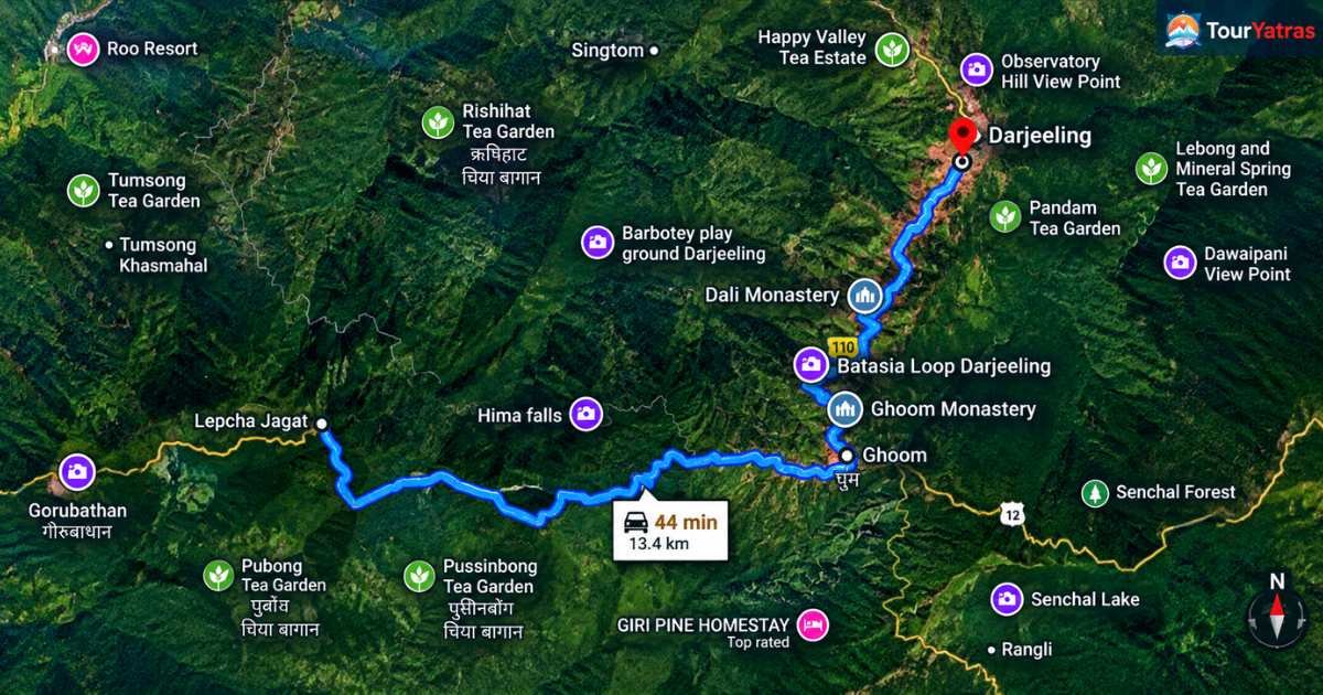 Lepchajagat to Darjeeling map view